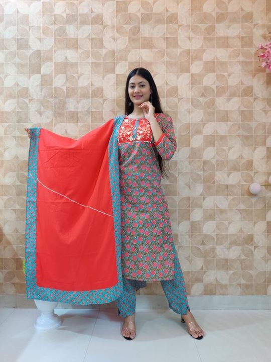 👗 *Beautiful cotton 60 60 Fabric kurti. pant dupatta* 👗
⭐Available Size-.           M/38,L/40,XL/4 uploaded by business on 9/29/2021