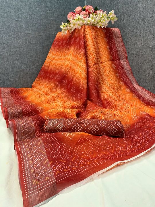 Soft Linen Bandhini Digital Print Saree With Digital Printed Blouse uploaded by Best of best fashion on 9/30/2021