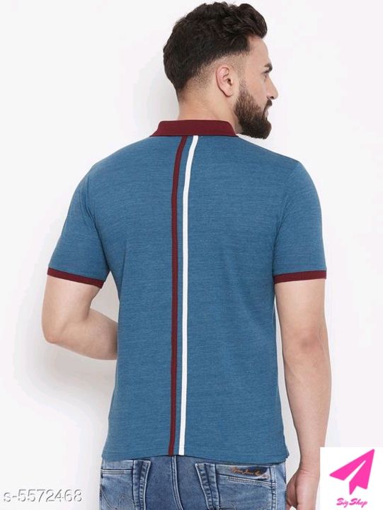 Austin Wood Men's Grey Striped Polo Neck T-shirt uploaded by Big shop on 10/1/2021