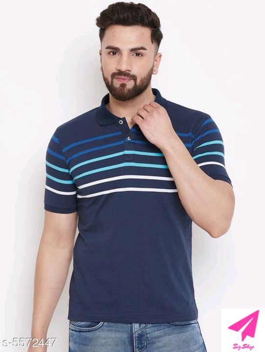 Austin Wood Men's Grey Striped Polo Neck T-shirt uploaded by Big shop on 10/1/2021