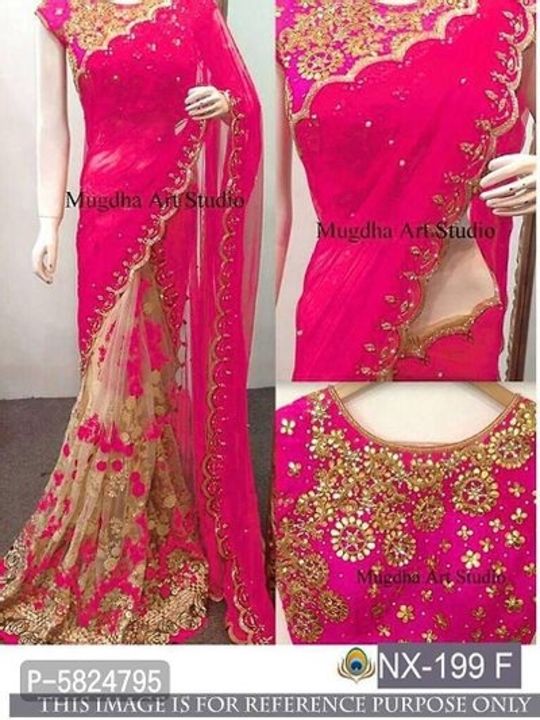 Post image *new heavy embrodary work party wear saree with fancy blouse💞💞 for just rs 460Whatspp on 8109438441