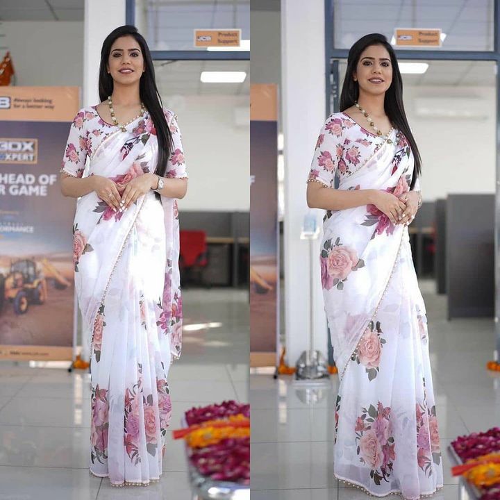 7009-LNB-7007-*🌷 Georgette pearl lace Saree 🌷 uploaded by business on 10/2/2021