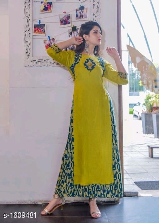 Women's Embroidered Rayon Long Anarkali Kurti
Fabric: Rayon 

Sleeves: Sleeves Are Included

Size:   uploaded by business on 10/2/2021