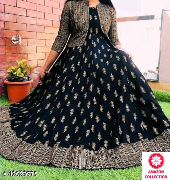 Stylish Anarkali Black gown With Kotii 
Fabric: Rayon
Sleeve Length: Three-Quarter Sleeves
Pattern:  uploaded by business on 10/3/2021