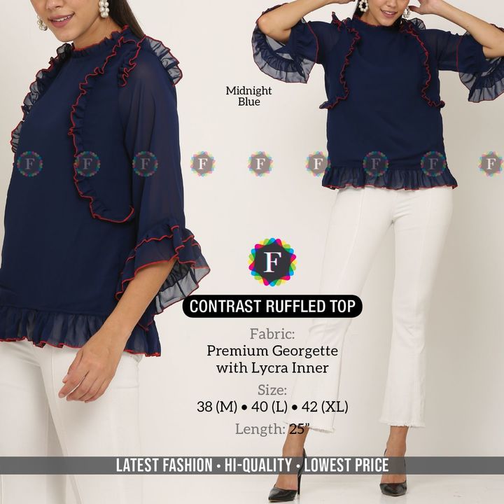 Product image of Contrast Ruffled Top, ID: contrast-ruffled-top-42cc6c7f