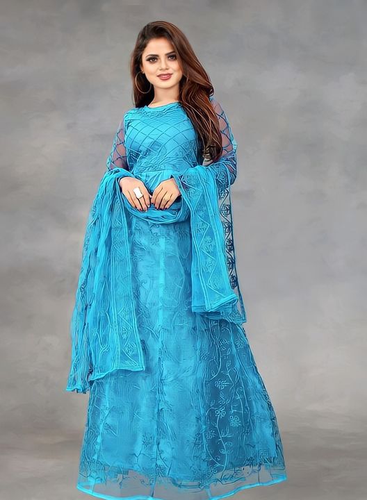 Net Embroidered Semi-Stitched Gown (sky_Free Size) uploaded by business on 10/5/2021