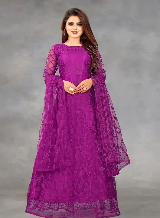 Net Embroidered Semi-Stitched Gown (Purple_Free Size) uploaded by business on 10/5/2021