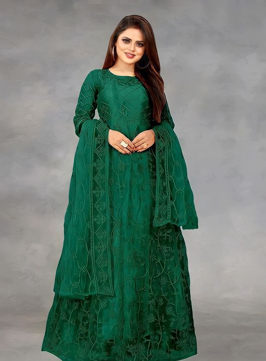 Net Embroidered Semi-Stitched Gown (Green_Free Size) uploaded by business on 10/5/2021