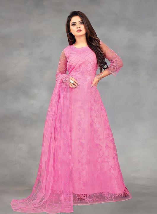 Net Embroidered Semi-Stitched Gown (Pink_Free Size) uploaded by business on 10/5/2021