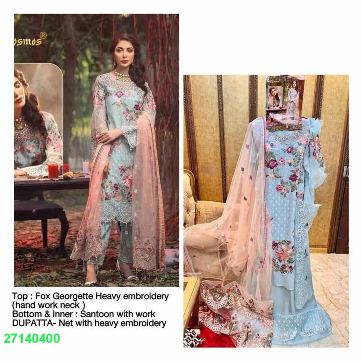 Post image : Cosmos Fashion Presenet Aayra Vol 11 Faux Georgert Pakistani Style Party Wear Suits
Detail :Top : Faux Georgette(Real Sequence+Fine Thread Work+Heavy Embroidery)(2.5 mtr)Bottom: Santoon With Extra Patches(2.5 mtr)Inner: SantoonDupatta: Details Mention In Pics(2.25 mtr)
Type : Unstich Materials
Dispatch : Ready To Ship*👆Single Pcs Rate As Follow👆*Online Payment 1650 Free ShipCash On Delivery 1700 Free Ship