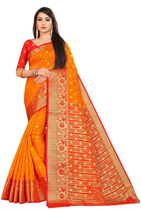 Lichibuti Flowers Embroidered Banarasi Art Silk Saree (Orange) uploaded by Skytic Fashion on 10/6/2021