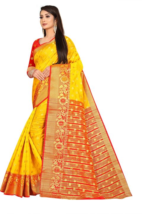 Lichibuti Flowers Embroidered Banarasi Art Silk Saree (Yellow) uploaded by Skytic Fashion on 10/6/2021