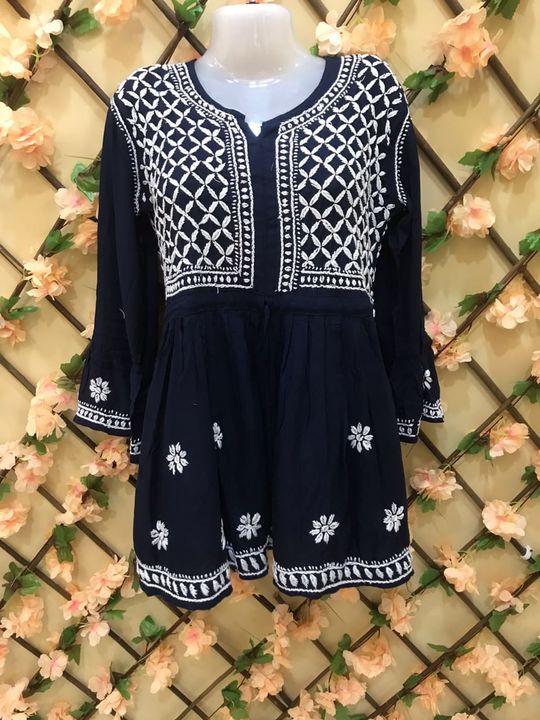LUCKNOWI CHIKAN HANDWORK SHORT KURTI uploaded by business on 10/6/2021