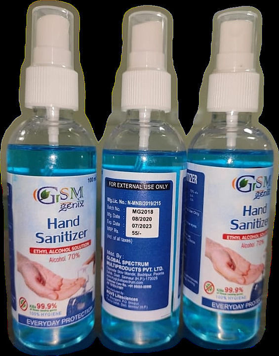 100 ml hand sanitizer with pump uploaded by Global Spectrum Multiproducts Pvt Ltd  on 9/14/2020