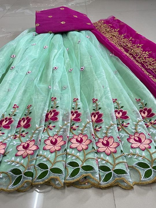New fancy designes Embroidery work lehnga uploaded by Neetu's collection on 10/6/2021