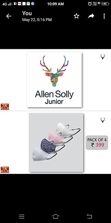 Allen Solly masks for pack of 4 uploaded by Almond kids products  on 6/3/2020