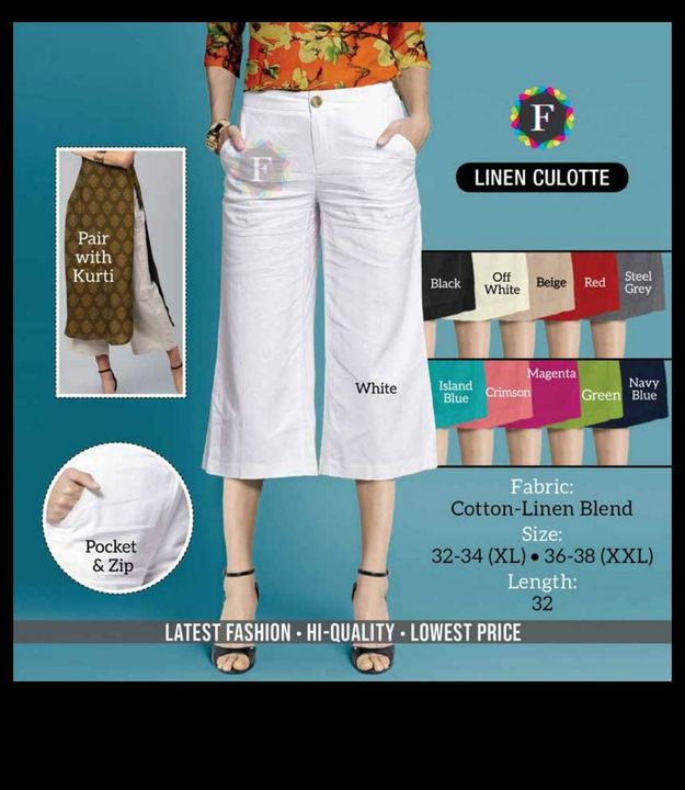 Linen culotte uploaded by Riddhi Enterprises on 10/6/2021