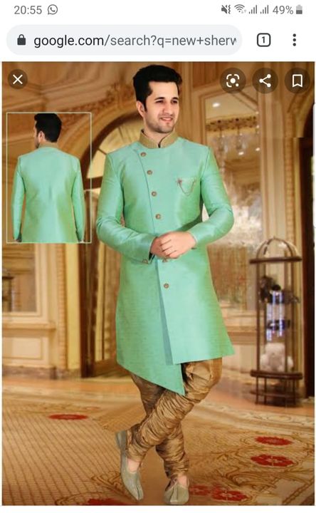 Post image I want 2 Pieces of Green cross cut shervani for men.
Below is the sample image of what I want.