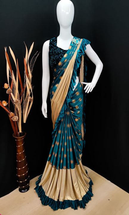Lycra silk saree with velvet blouse  uploaded by Ethnic nation on 10/7/2021