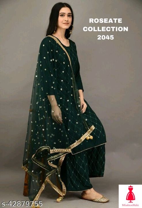 Post image Catalog Name:*Aagam Attractive Women dupatta set*Kurta Fabric: RayonFabric: RayonBottomwear Fabric: RayonSleeve Length: Three-Quarter SleevesPattern: EmbroideredSet Type: Kurta with Dupatta and BottomwearStitch Type: StitchedMultipack: SingleSizes: XS, S, M (Bust Size: 38 in) L (Bust Size: 40 in) XL (Bust Size: 42 in) XXL (Bust Size: 44 in) XXXL (Bust Size: 46 in) 4XL (Bust Size: 48 in) 
Dispatch: 2-3 DaysEasy Returns Available In Case Of Any Issue*Proof of Safe Delivery! Click to know on Safety Standards of Delivery Partners- https://ltl.sh/y_nZrAV3