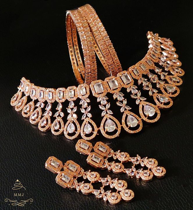 *Navratri Offer*  High Quality Cz Stone Necklace with Long Earrings or Bangles ** Size 2.4, 2. uploaded by Changing Season's By Neha on 10/7/2021