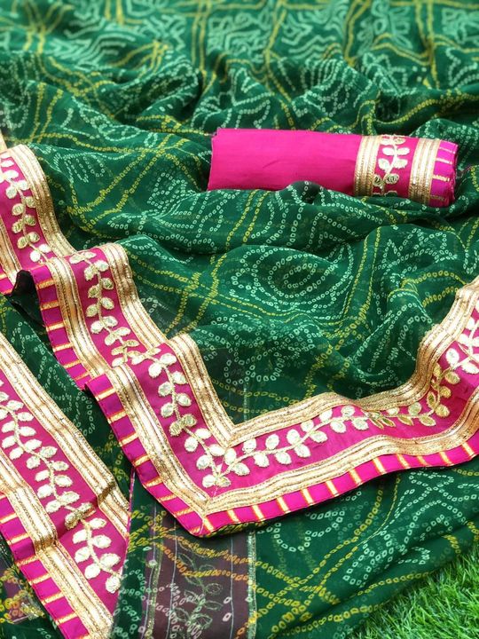 Bandhej saree with  Embroidered Gotta Patti work border uploaded by business on 10/7/2021