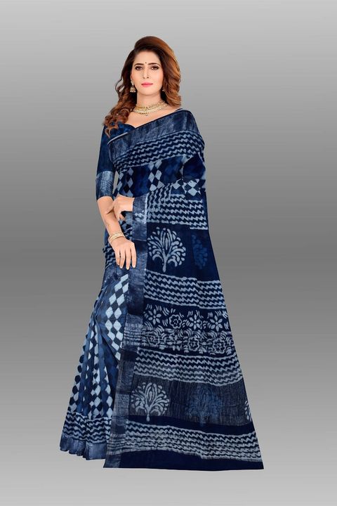Hand block printend soft linen fabric sarees 'cotton slub' uploaded by INDIA_HANDLOOM on 10/8/2021