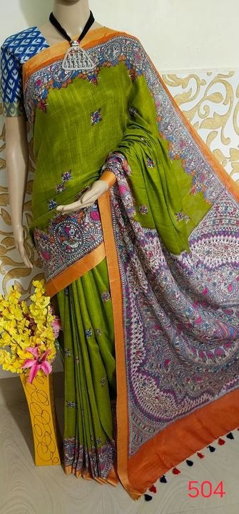 cotton madhubani print saree uploaded by manish handloom on 10/8/2021