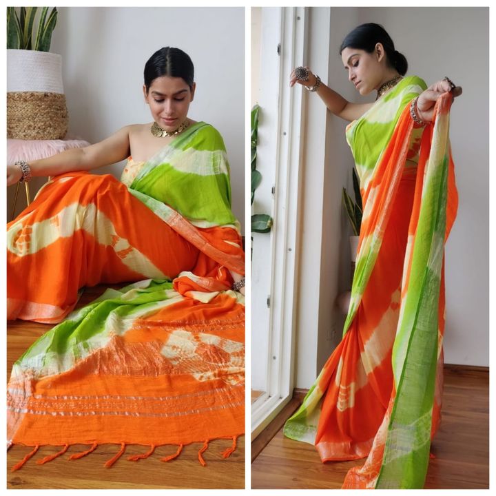New hend block print lilen silk saree uploaded by business on 10/8/2021