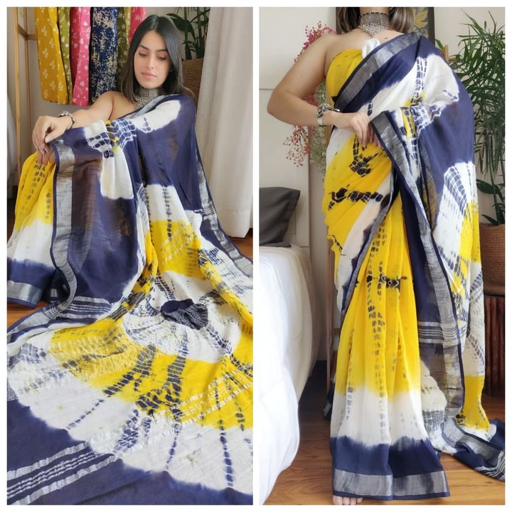 New hend block print lilen silk saree uploaded by Mulmul cotton on 10/8/2021