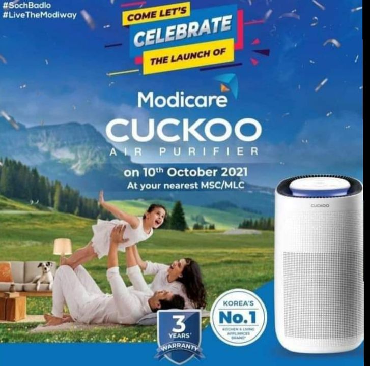 Post image Cukoo air purifier launching tomorrow. Pre book your air purifier and get discount of Rs. 1000 on MRP with free delivery at your location.
Order now.