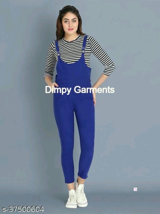 Post image Dungaree Pant with Top For WomenFabric: Cotton BlendPattern: StripedMultipack: 1Sizes:S (Bust Size: 34 in, Length Size: 54 in) M (Bust Size: 36 in, Length Size: 55 in) 
The dungaree pant with top (Pant and Top Both Seperate) makes an excellent fashion statement. The dungaree pant is manufactured from cotton lycra material, which keeps you relaxed and comfortable all day long. It comes with a striped top which makes a contrasting combination with the dungaree pant. Size Chart In Inches - Size : S "Waist 28 Pant Length 37 Top Bust-34" Size : M "Waist 30 Pant Length 37 Top Bust-36"Country of Origin: India