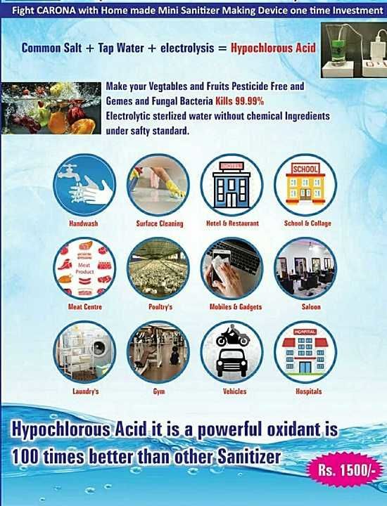 Hypochlorous acid maker uploaded by Shravani Enterprises on 9/15/2020
