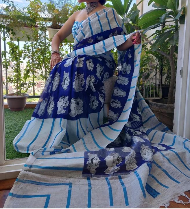Beautiful  linen saree uploaded by business on 10/13/2021