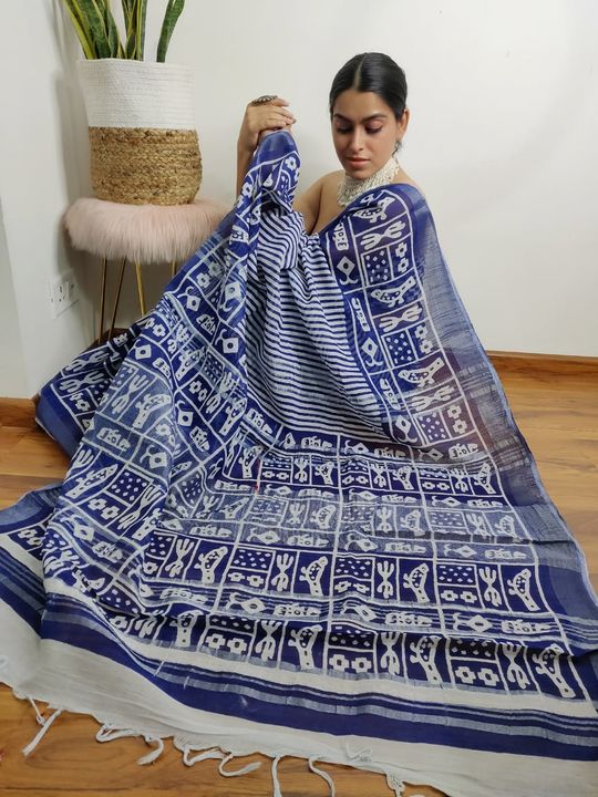 Beautiful  linen saree uploaded by Sager handicraft on 10/13/2021