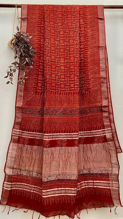 
Hand block printed cotton linen saree uploaded by Sager handicraft on 10/13/2021