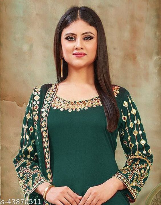 Apple cut paper mirror embroidered kurta with patiyala and embroidered dupatta uploaded by business on 10/15/2021
