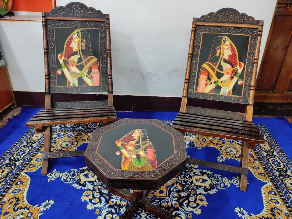 Rajasthan monalisha Bani thani painting folding chairs set uploaded by Ankur handicrafts on 10/15/2021