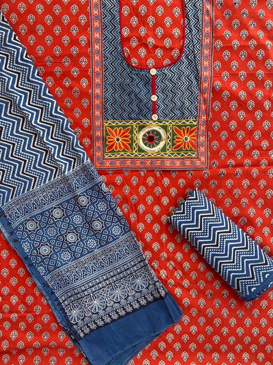 Ajarakh  print Suit with hand work yoke* uploaded by Ajrakh print on 10/15/2021
