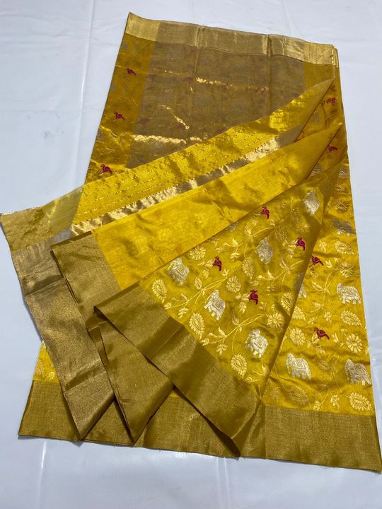 Pattu soft silk full jangla chanderi saree pure handloom uploaded by Afreen handloom sarees on 10/17/2021