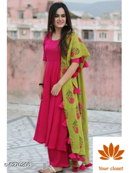 Women rayon flared solid long kurti with plazzos and dupatta uploaded by business on 10/17/2021