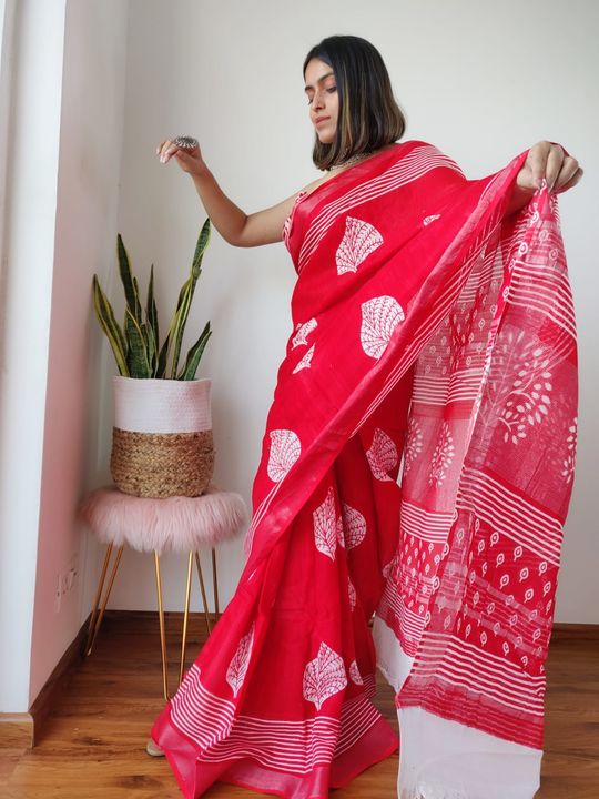 Linen slub saree uploaded by business on 10/18/2021