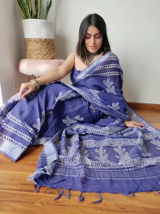 Linen saree uploaded by Khaatu cotton mulmul on 10/18/2021
