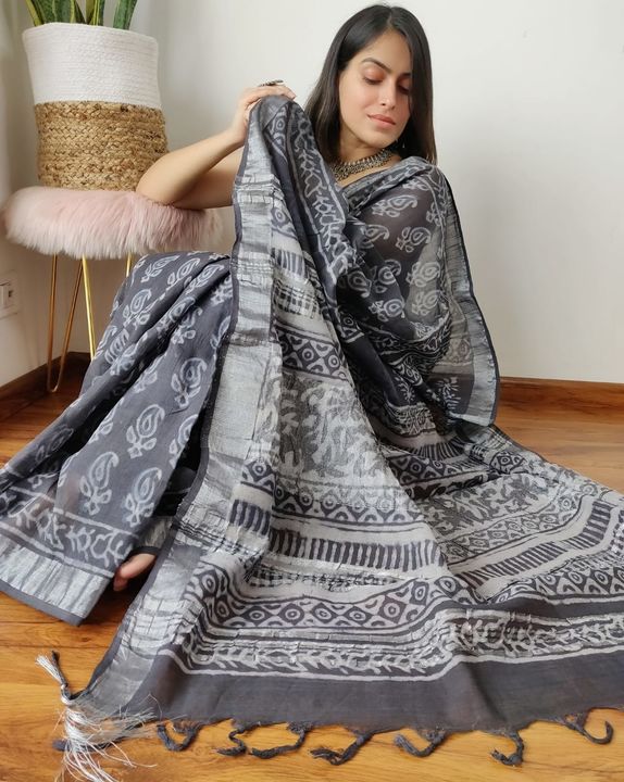Linen saree uploaded by business on 10/18/2021