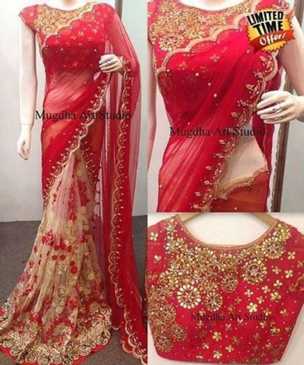*new heavy embrodary work party wear saree with fancy blouse uploaded by e fashion on 10/18/2021