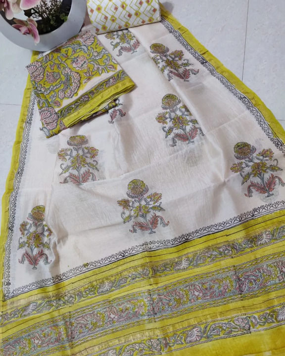 Chanderi silk suit uploaded by Tanish Hand block print on 10/19/2021