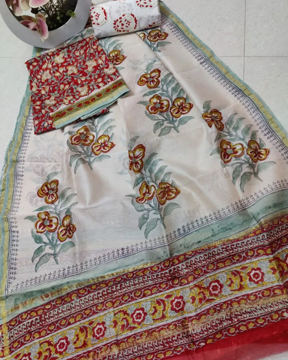 Chanderi silk suit uploaded by Tanish Hand block print on 10/19/2021