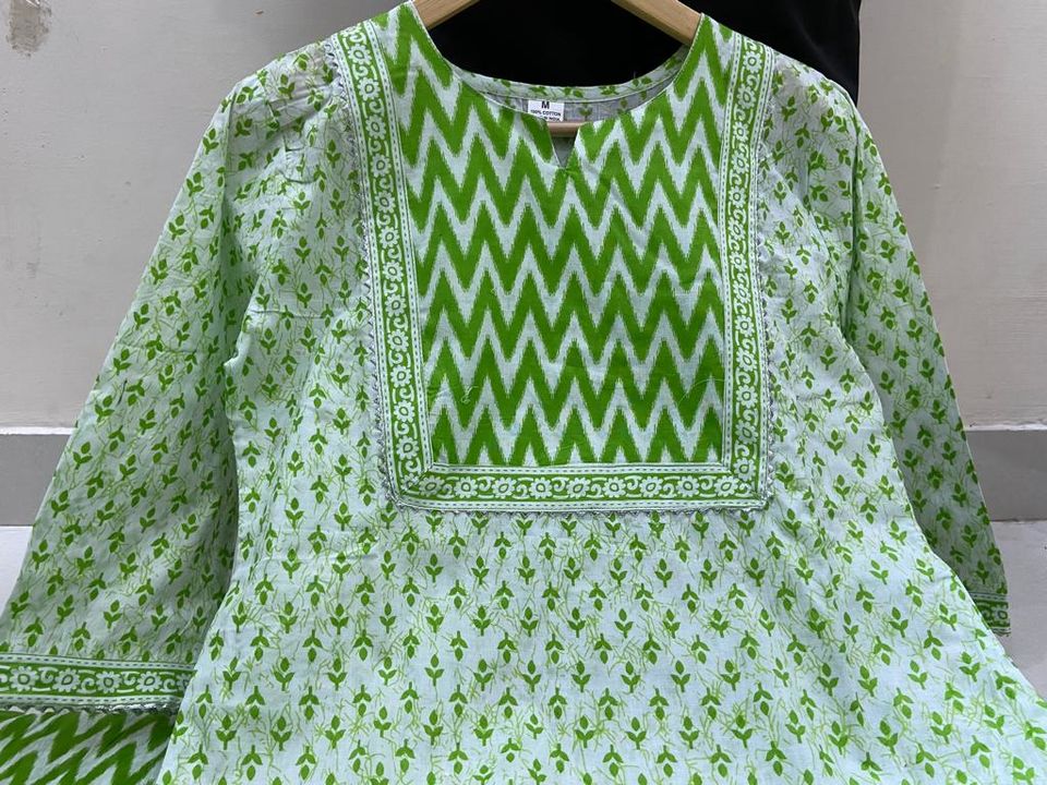 *Latest Beautiful cotton printed  laces  work  kurti with pant , and duptta- size 2 mitter full dupa uploaded by Sagar Chhipa on 10/19/2021