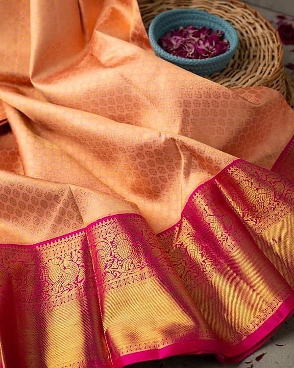 Post image 🥳*Kanchipuram Silks evoke reverence in any saree connoisseurs, as they exude a beautiful aura of elegance and heritage.*👸
.
.
💫*Peach, the colour of new beginnings and bliss, casts a beautiful spell on this Kanchipuram Silk Saree with gold zari floral brocade. The pale peach weave is given a vivacious twist with a vivid dark pink gold zari border with peacocks, parrots, rudraksh and brocade. Exquisitely chic!*💃
.
.
*Best Price only just-900/-

Single and Multiple Available!!
Rady Stock ! Grab Soon ! Hurry Up!