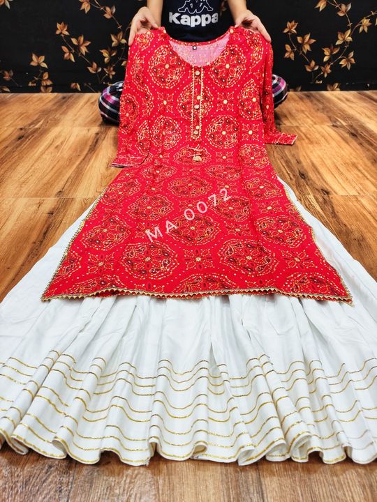 *Bandhage printed kurti with ghera skirt uploaded by Atharv collection 20 on 10/19/2021